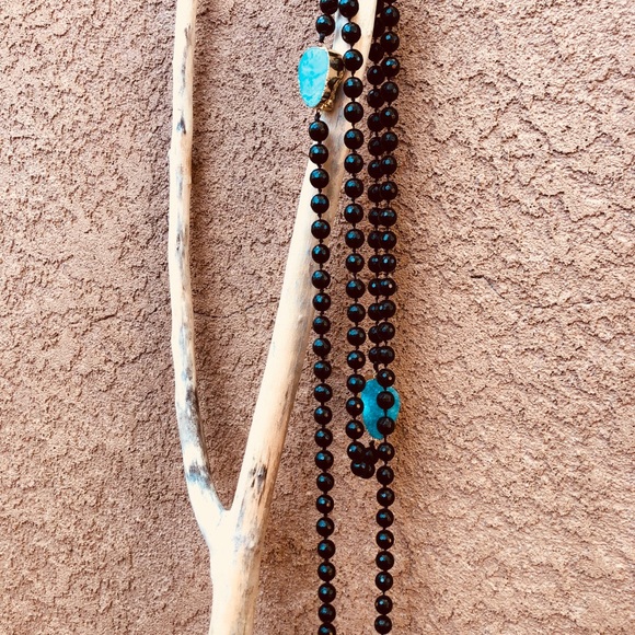 Black Onyx & Raw Turquoise Necklace - Picture 7 of 7